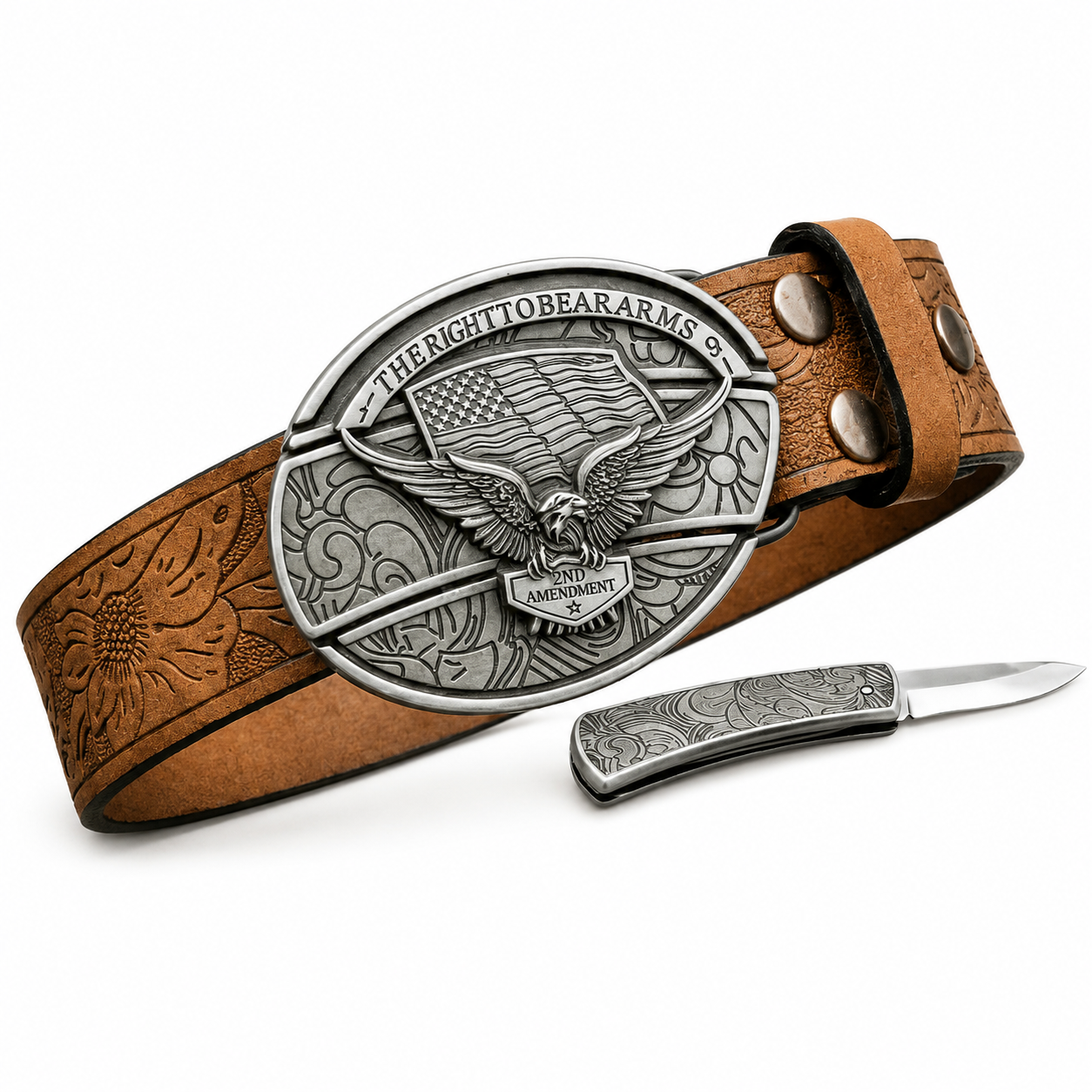 Brown belt — Eagle 2nd Amendment buckle